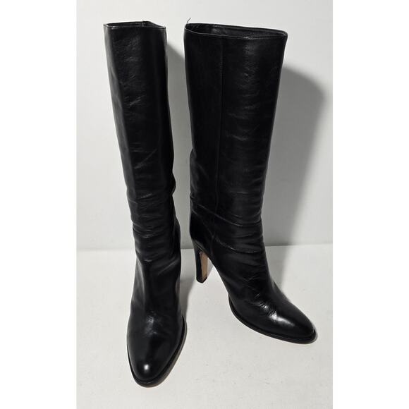 BCBGMaxAzria Shoes - WOMANS BCBGMaxAzria Tall Black All Leather Boots Size US 9.5 B 4" Heel